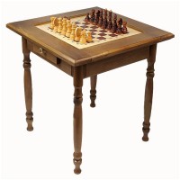 Стол шахматный ГРОССМЕЙСТЕРСКИЙ ТЕМНЫЙ 72x72 см с фигурами и выдвижным ящиком