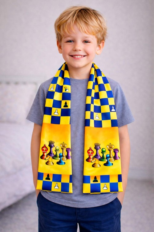 Шахматный шарф для детских мероприятий и фотосессий «Солнечный гамбит»