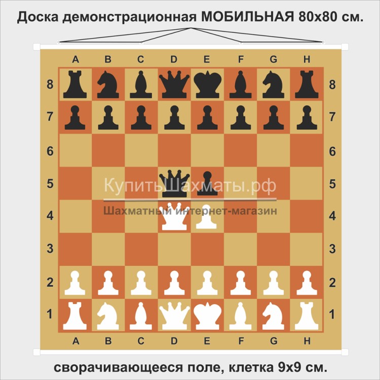 Мобильная магнитная демонстрационная шахматная доска 80 см