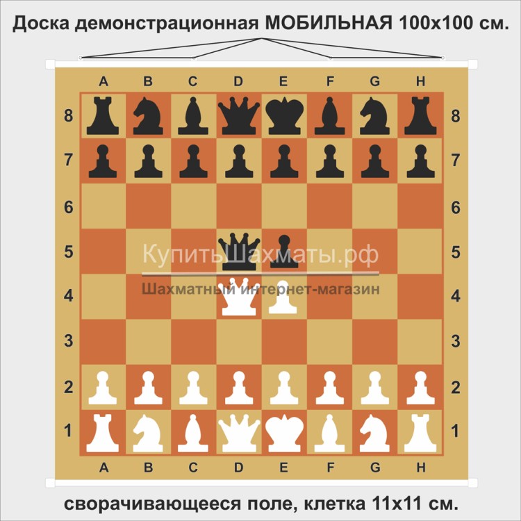 Мобильная магнитная демонстрационная шахматная доска 100 см
