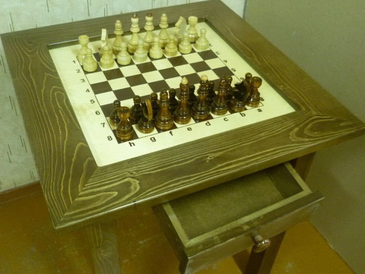 Шахматный стол гроссмейстерский Модерн с фигурами и выдвижными ящичками