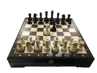 Доска ларец шахматный ВЕНГЕ 46 см (прямые края) с фигурами ABS-пластик (с утяжелителем)