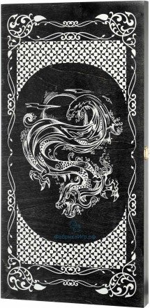 Деревянные нарды "Водный дракон" чёрно-серебристые (60x60см) (073-12)