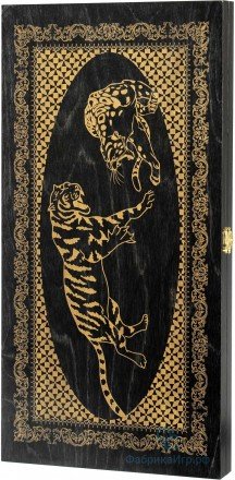 Деревянные нарды "Тигры" чёрно-золотистые (48x48см) (060-12)