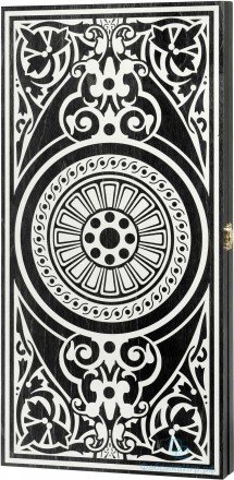 Деревянные нарды "Круговой орнамент" чёрно-серебристые (48x48см) (422-20)