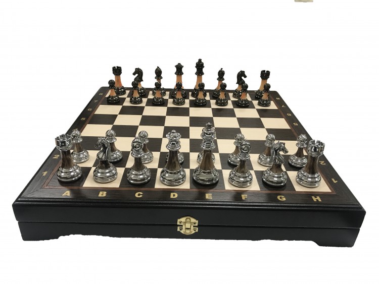 Доска-ларец шахматный СТАУНТОН № 5 (46 см) с турнирными металлическими фигурами